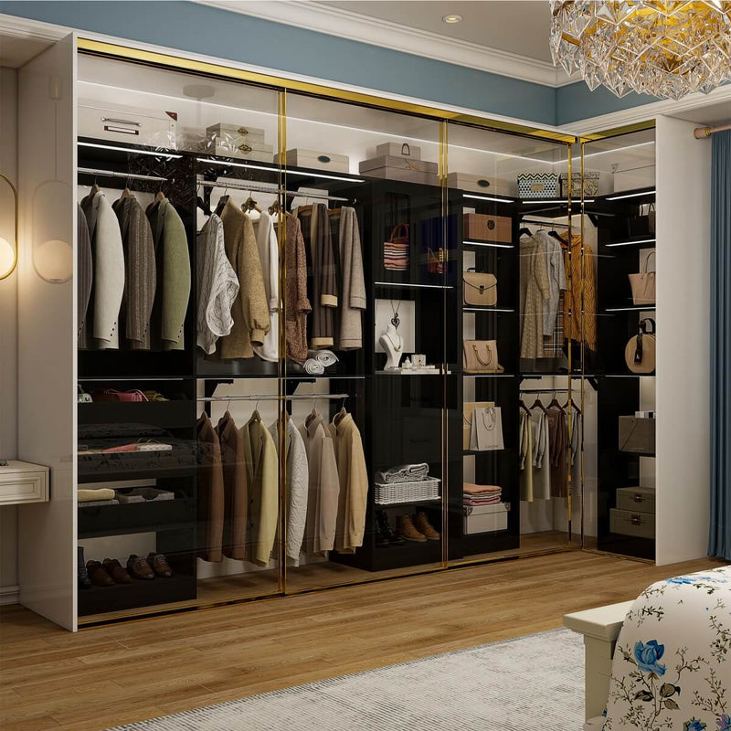 100-inch Walk-in Closet System with 3 Sets, Wardrobe with Corner, Drawers & Hanging Rods
