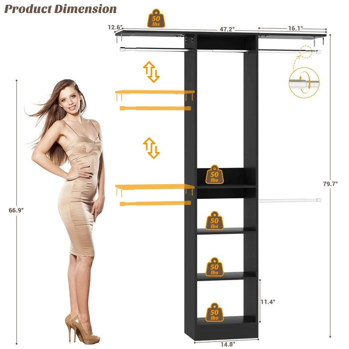 4FT Small Closet Organizer with Shelves and Hanging Rods