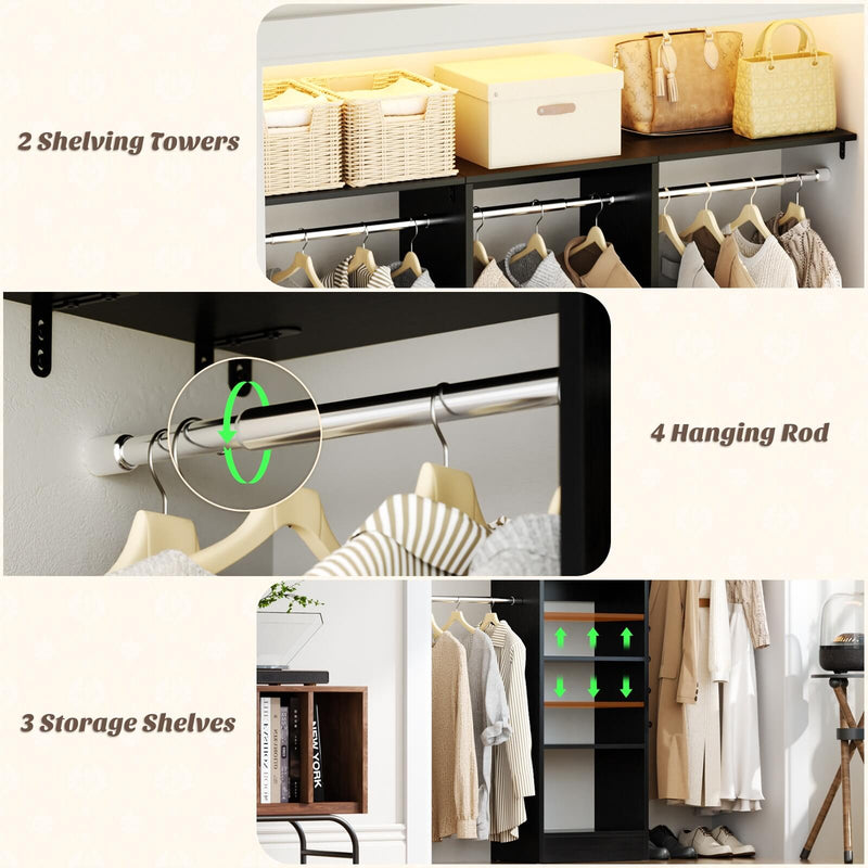 4FT Small Closet Organizer with Shelves and Hanging Rods