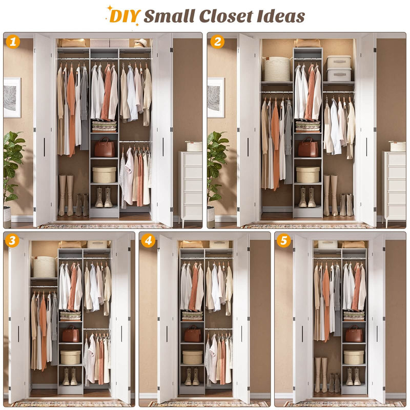 4FT Small Closet Organizer with Shelves and Hanging Rods