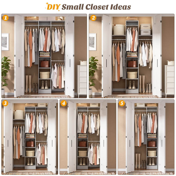4FT Small Closet Organizer with Shelves and Hanging Rods