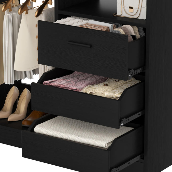 Walk-in Closet System with 3 Wooden Drawers & 2 Hanging Rods, 36"L x 80"H x 16"W