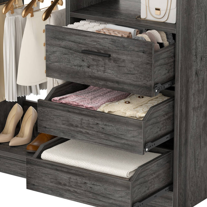 Walk-in Closet System with 3 Wooden Drawers & 2 Hanging Rods, 36"L x 80"H x 16"W
