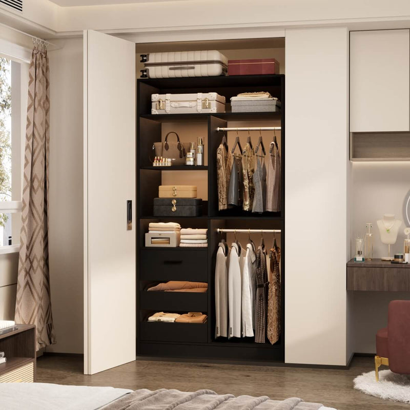 36'' Walk in Closet System with 3 Drawers, Hanging Rod & Storage Shelves, for Bedroom & Closets