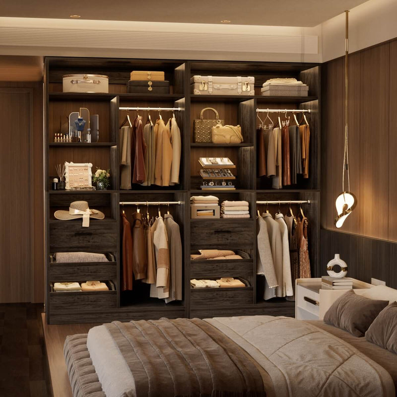 36'' Walk in Closet System with 3 Drawers, Hanging Rod & Storage Shelves, for Bedroom & Closets