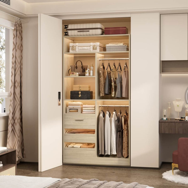 36'' Walk in Closet System with 3 Drawers, Hanging Rod & Storage Shelves, for Bedroom & Closets