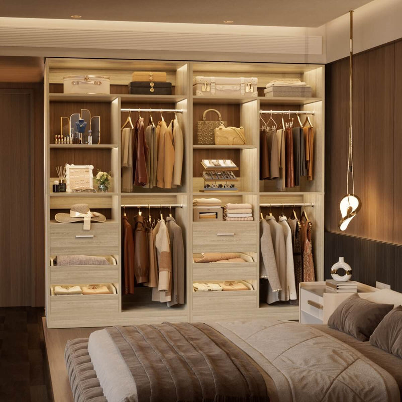 36'' Walk in Closet System with 3 Drawers, Hanging Rod & Storage Shelves, for Bedroom & Closets