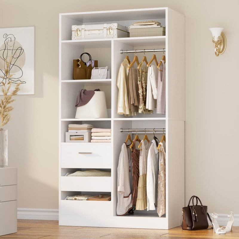 36'' Walk in Closet System with 3 Drawers, Hanging Rod & Storage Shelves, for Bedroom & Closets