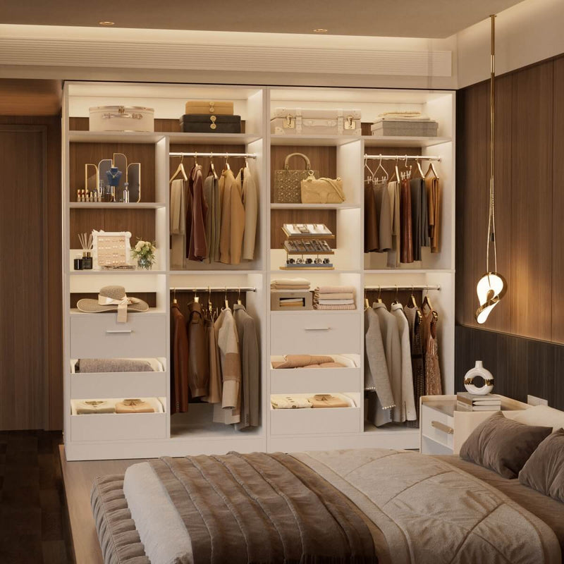36'' Walk in Closet System with 3 Drawers, Hanging Rod & Storage Shelves, for Bedroom & Closets