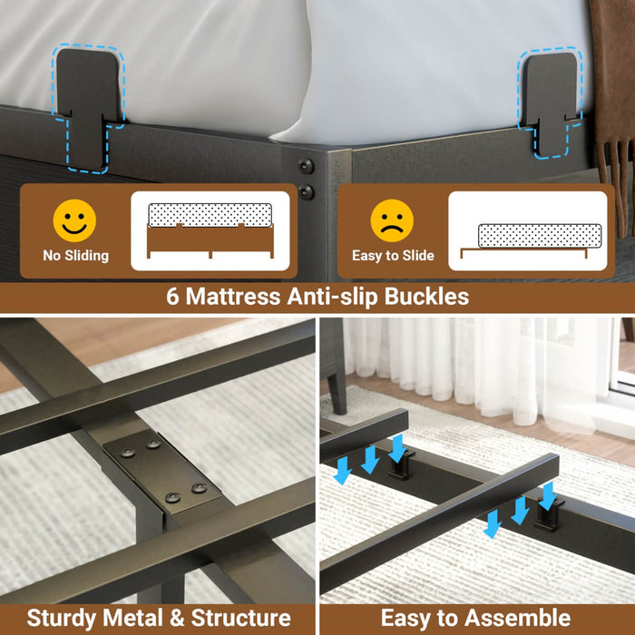 Queen Size Bed Frame - Storage Headboard with Sliding Doors, Power Outlets & LED Lights