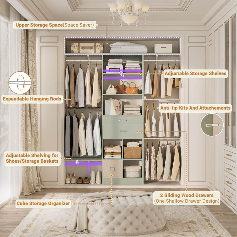 5FT Closet Organizer System with Wooden Drawers