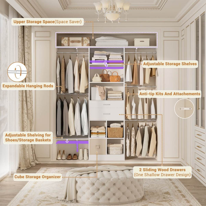 5FT Closet Organizer System with Wooden Drawers