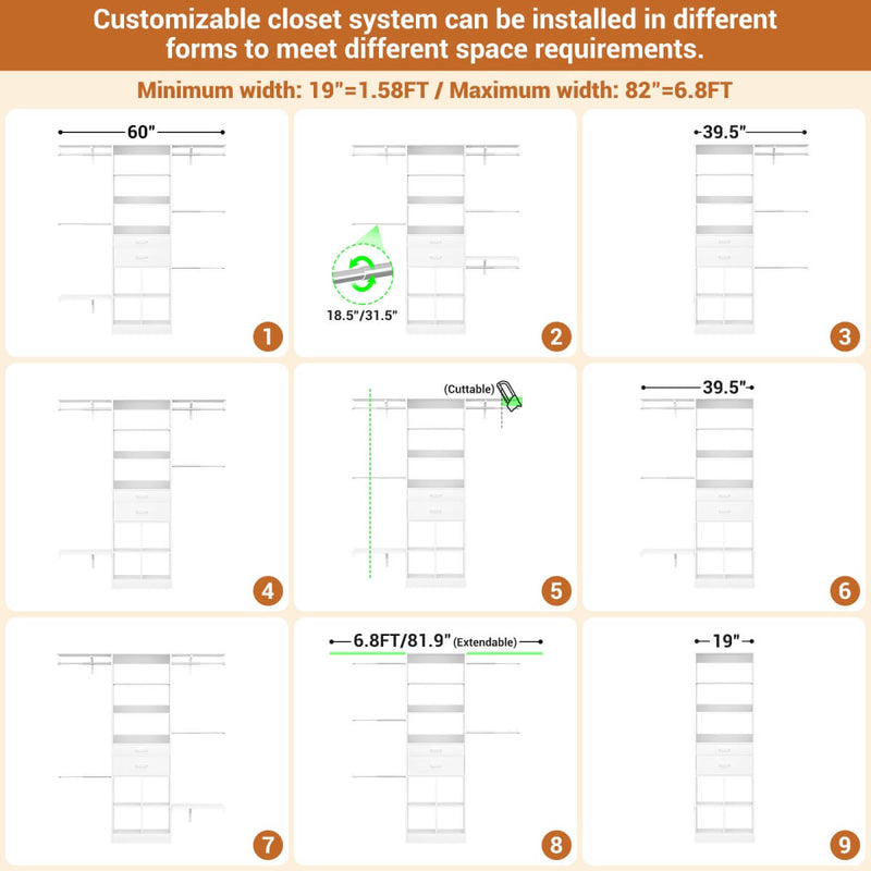 5FT Closet Organizer System with Wooden Drawers
