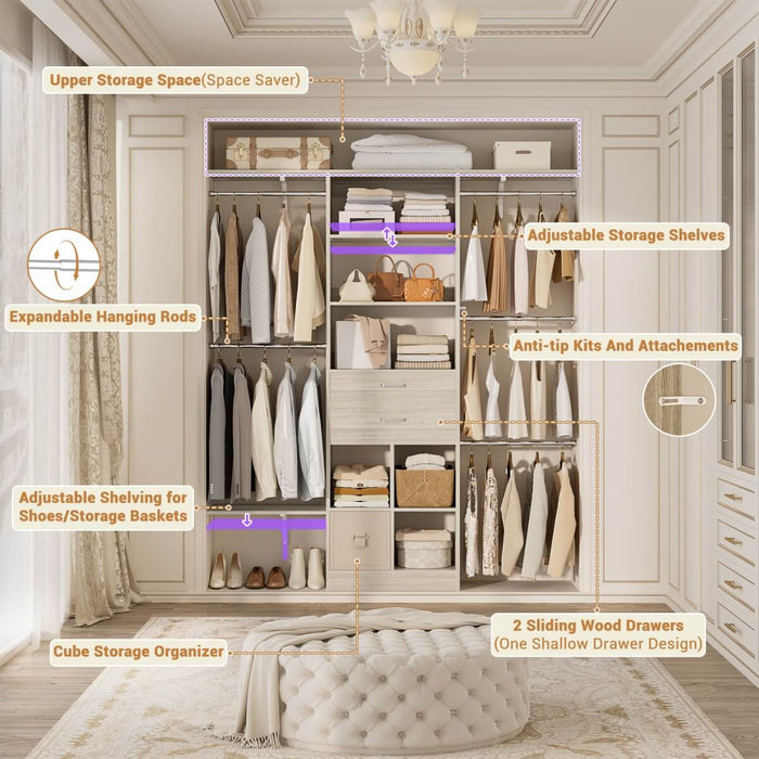 5FT Closet Organizer System with Wooden Drawers