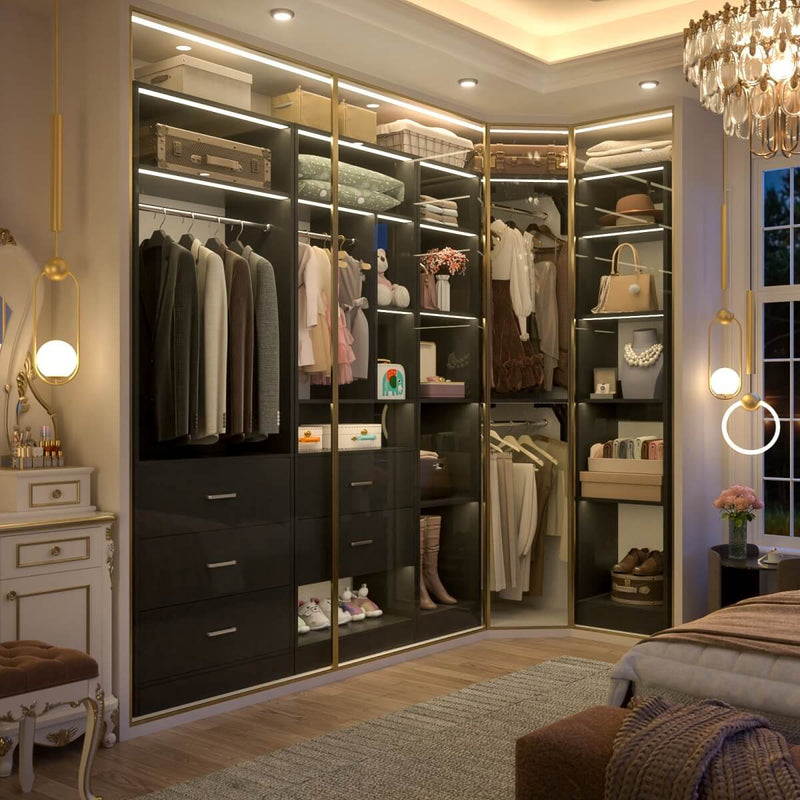 63.2'' Walk-in Freestanding Closet System with 3 Sets, with 5 Drawers & 4 Hanging Rods