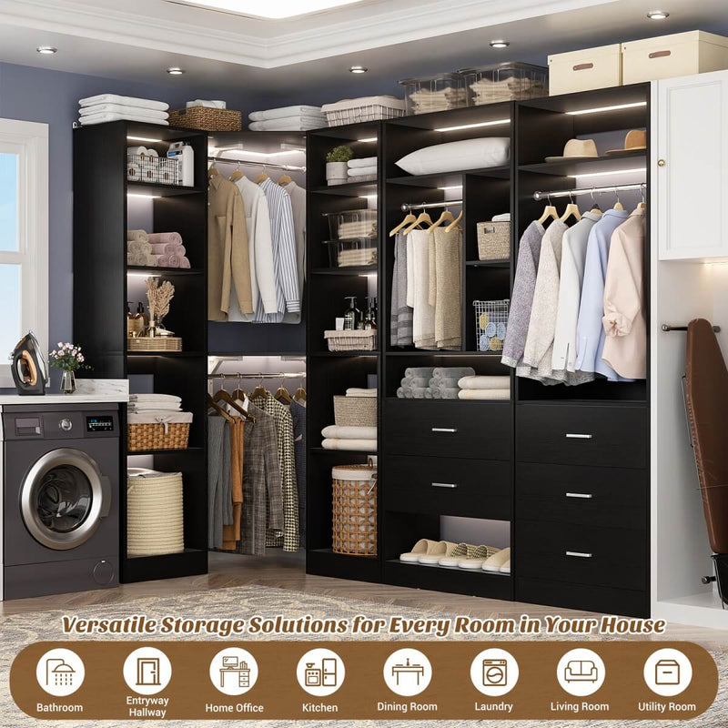 63.2'' Walk-in Freestanding Closet System with 3 Sets, with 5 Drawers & 4 Hanging Rods