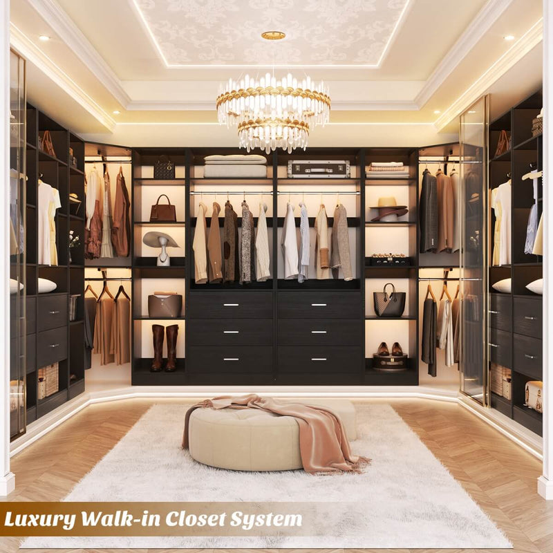 63.2'' Walk-in Freestanding Closet System with 3 Sets, with 5 Drawers & 4 Hanging Rods