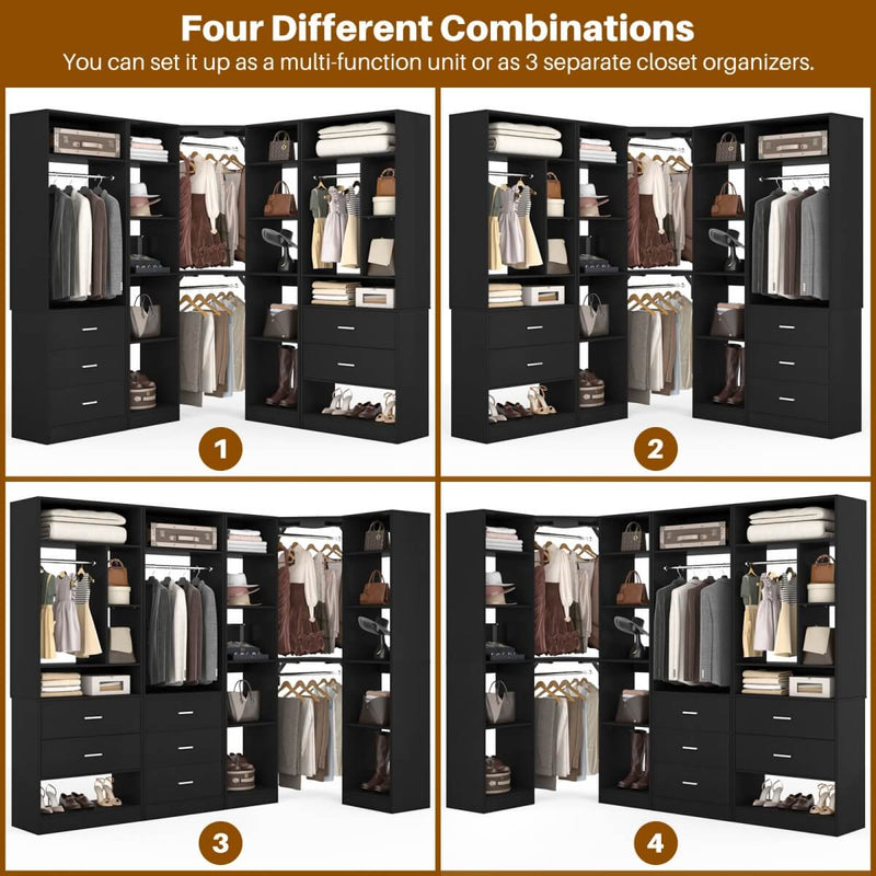 63.2'' Walk-in Freestanding Closet System with 3 Sets, with 5 Drawers & 4 Hanging Rods