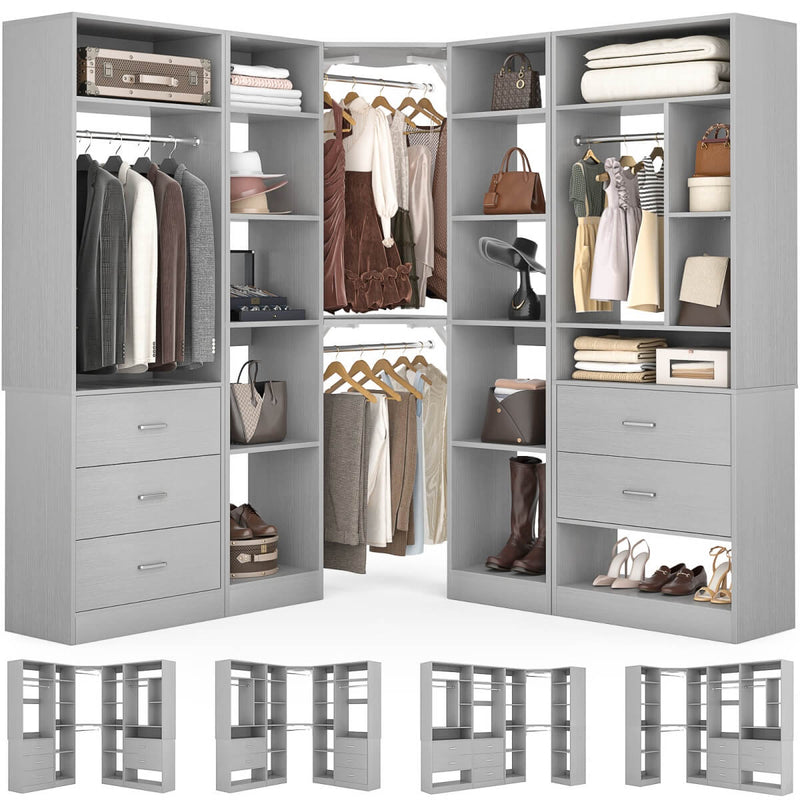 63.2'' Walk-in Freestanding Closet System with 3 Sets, with 5 Drawers & 4 Hanging Rods