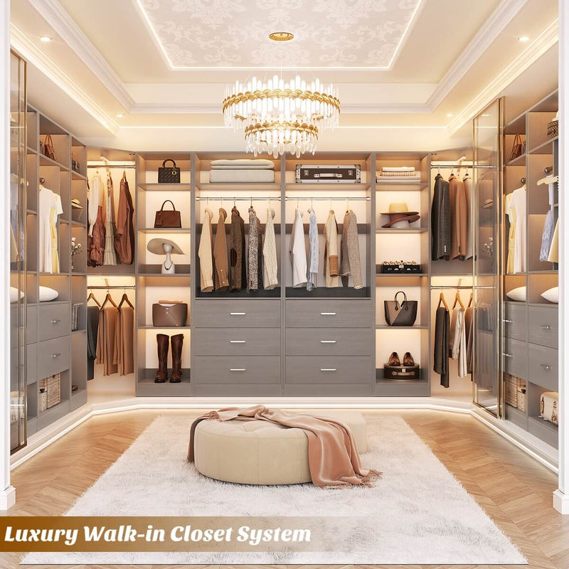 63.2'' Walk-in Freestanding Closet System with 3 Sets, with 5 Drawers & 4 Hanging Rods