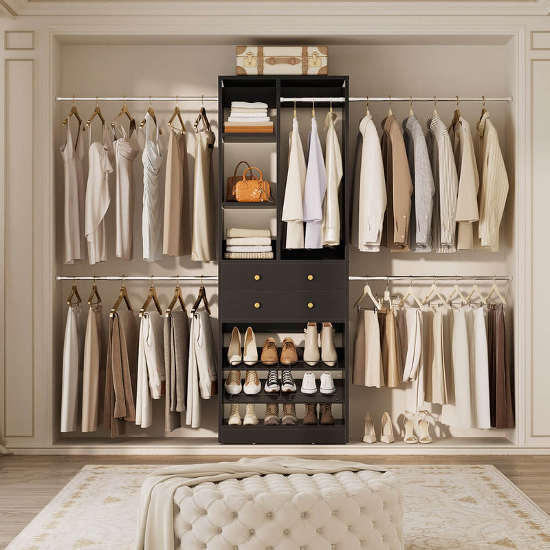 4.2 - 8.8 FT Adjustable Closet System with Drawers, Hanging Rods, and Shelves