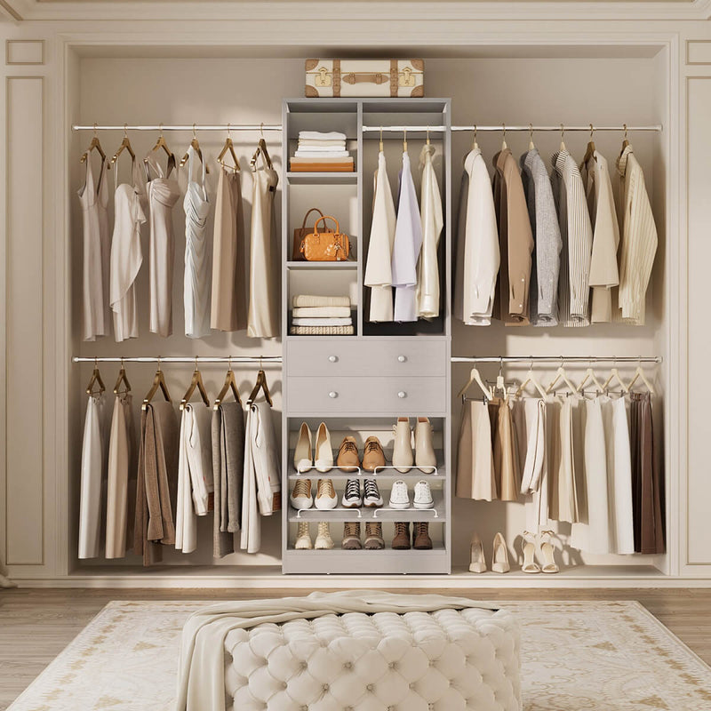 4.2 - 8.8 FT Adjustable Closet System with Drawers, Hanging Rods, and Shelves