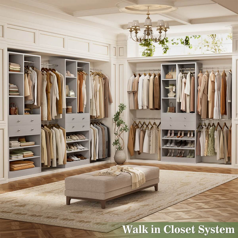 4.2 - 8.8 FT Adjustable Closet System with Drawers, Hanging Rods, and Shelves