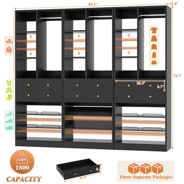 84"/7 FT Closet Organizer System with Drawers and Shelves