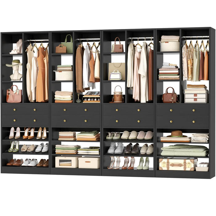 112"/9.3 FT Closet Organizer System with 8 Drawers and Shelves