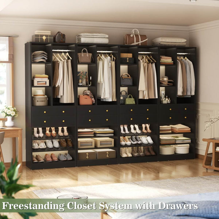112"/9.3 FT Closet Organizer System with 8 Drawers and Shelves