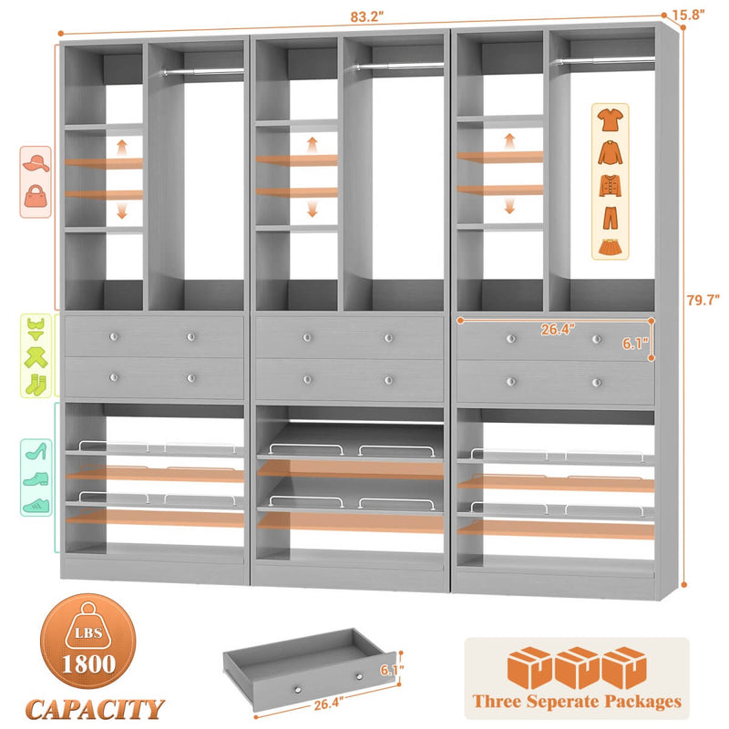 84"/7 FT Closet Organizer System with Drawers and Shelves
