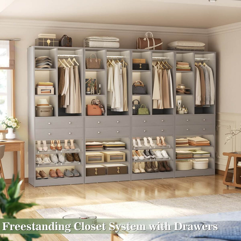 112"/9.3 FT Closet Organizer System with 8 Drawers and Shelves