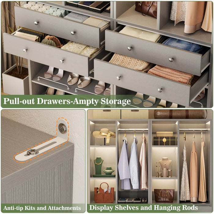 112"/9.3 FT Closet Organizer System with 8 Drawers and Shelves