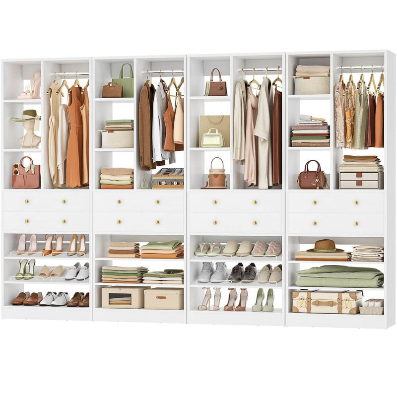112"/9.3 FT Closet Organizer System with 8 Drawers and Shelves