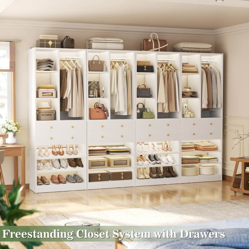 112"/9.3 FT Closet Organizer System with 8 Drawers and Shelves