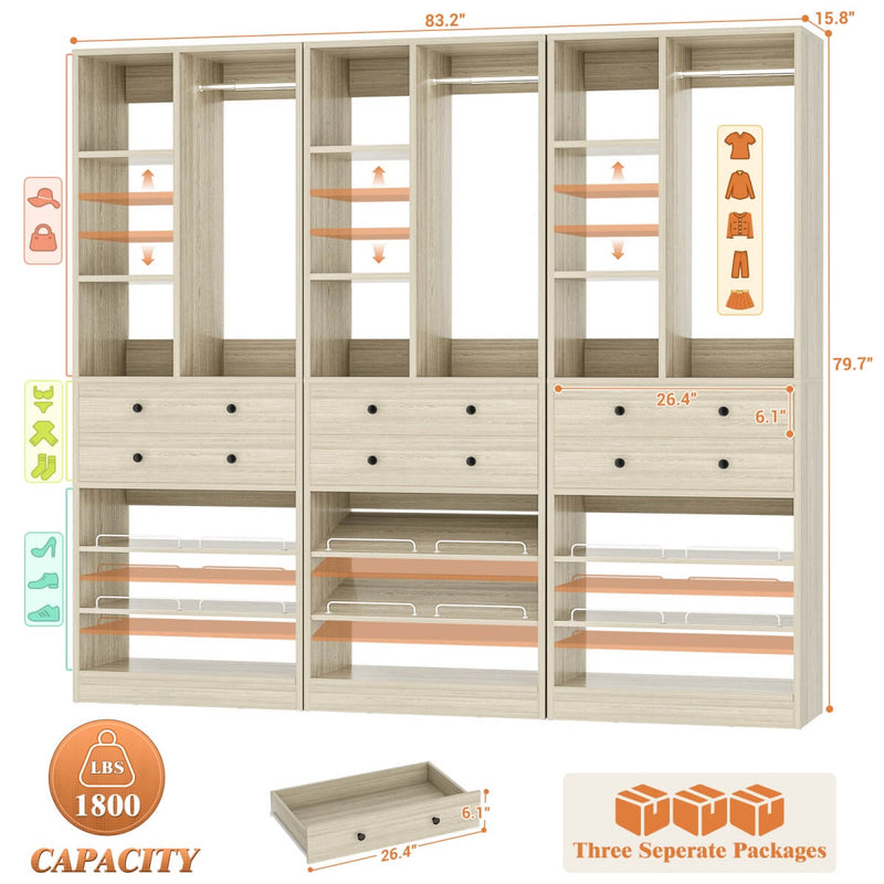 84"/7 FT Closet Organizer System with Drawers and Shelves