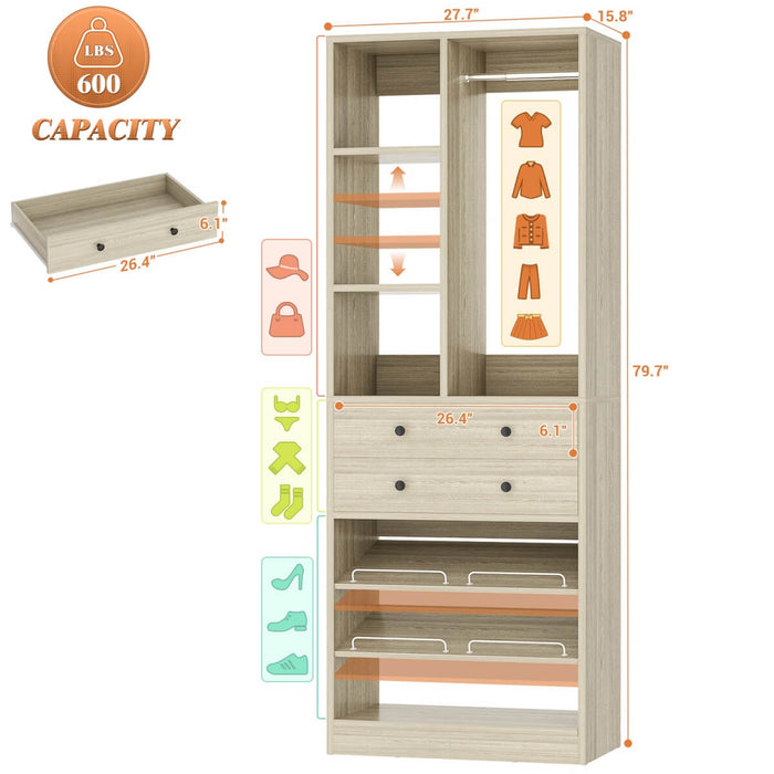 28"/2.3FT Walk in Closet System with Drawers and Shelves