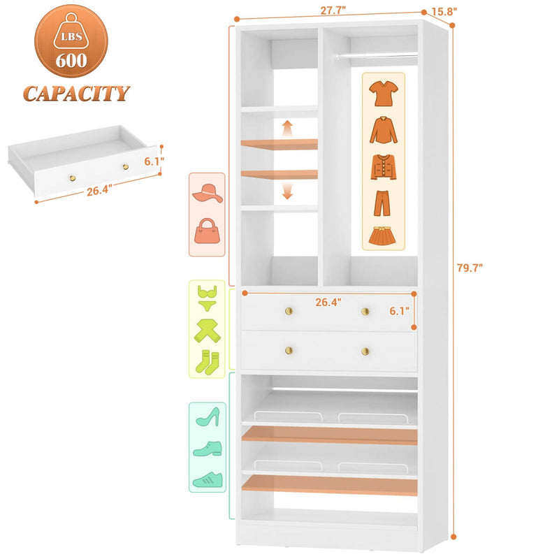 28"/2.3FT Walk in Closet System with Drawers and Shelves
