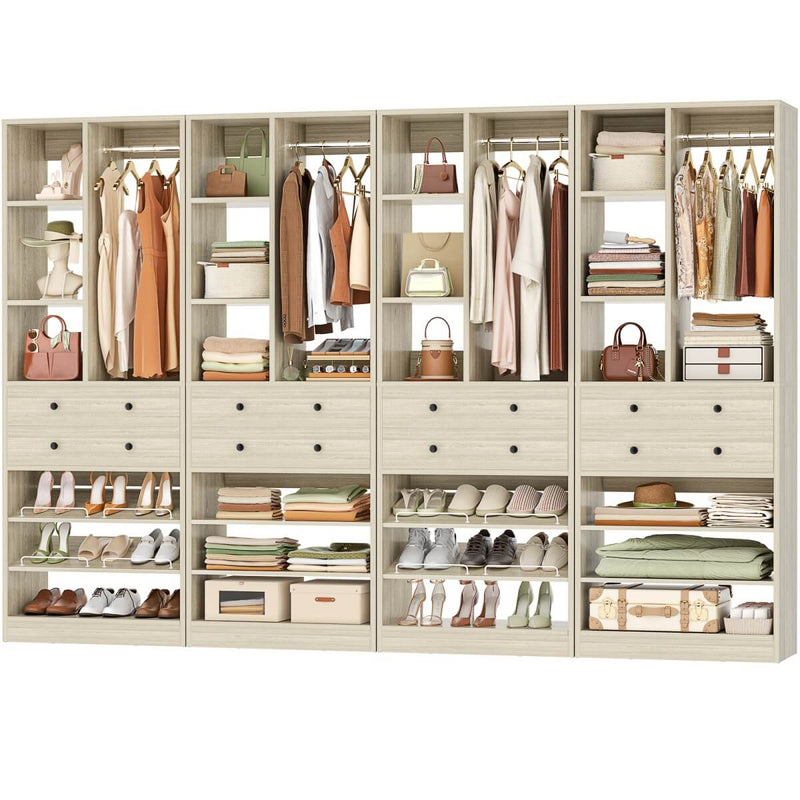 112"/9.3 FT Closet Organizer System with 8 Drawers and Shelves