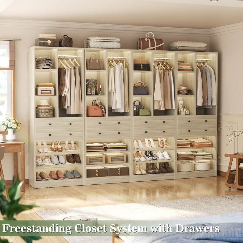 112"/9.3 FT Closet Organizer System with 8 Drawers and Shelves