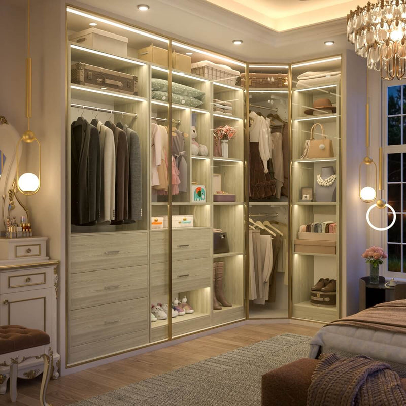 63.2'' Walk-in Freestanding Closet System with 3 Sets, with 5 Drawers & 4 Hanging Rods