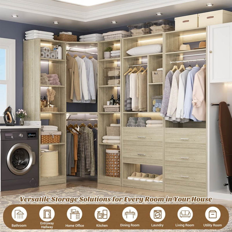 63.2'' Walk-in Freestanding Closet System with 3 Sets, with 5 Drawers & 4 Hanging Rods