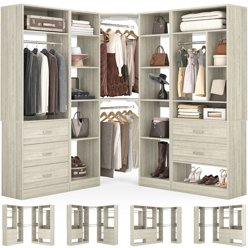 63.2'' Walk-in Freestanding Closet System with 3 Sets, with 5 Drawers & 4 Hanging Rods