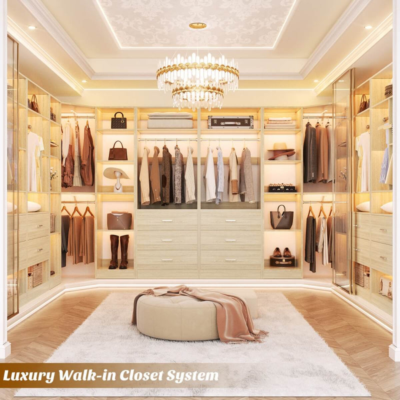 63.2'' Walk-in Freestanding Closet System with 3 Sets, with 5 Drawers & 4 Hanging Rods