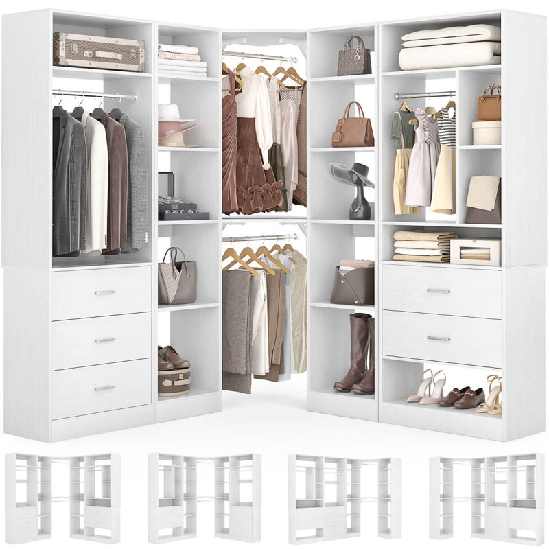 63.2'' Walk-in Freestanding Closet System with 3 Sets, with 5 Drawers & 4 Hanging Rods