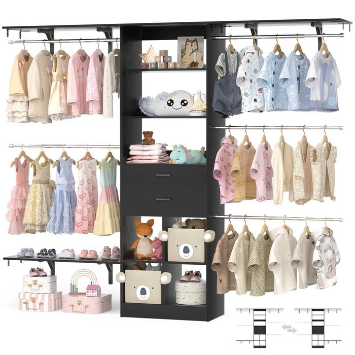 8FT Closet Organizer System with Wooden Drawers and Shelf Towers