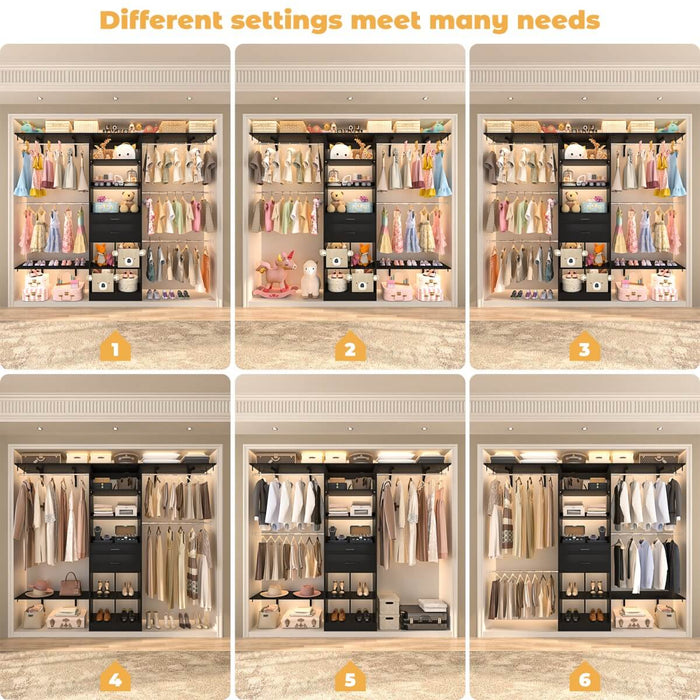 8FT Closet Organizer System with Wooden Drawers and Shelf Towers
