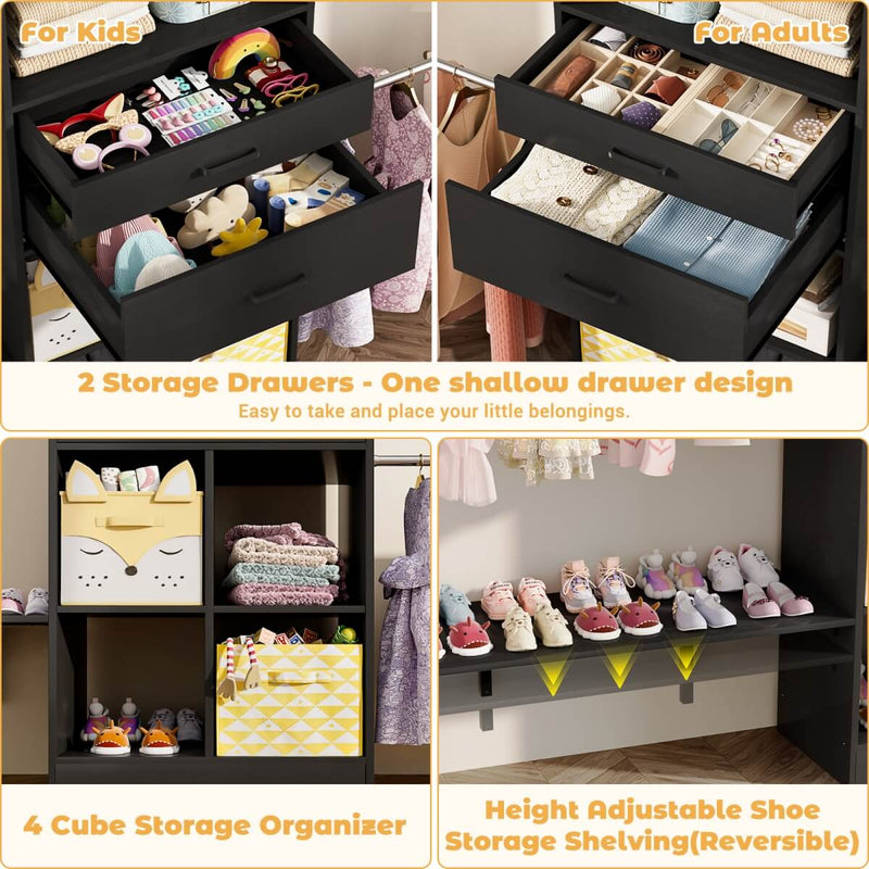 8FT Closet Organizer System with Wooden Drawers and Shelf Towers