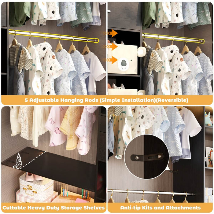 8FT Closet Organizer System with Wooden Drawers and Shelf Towers