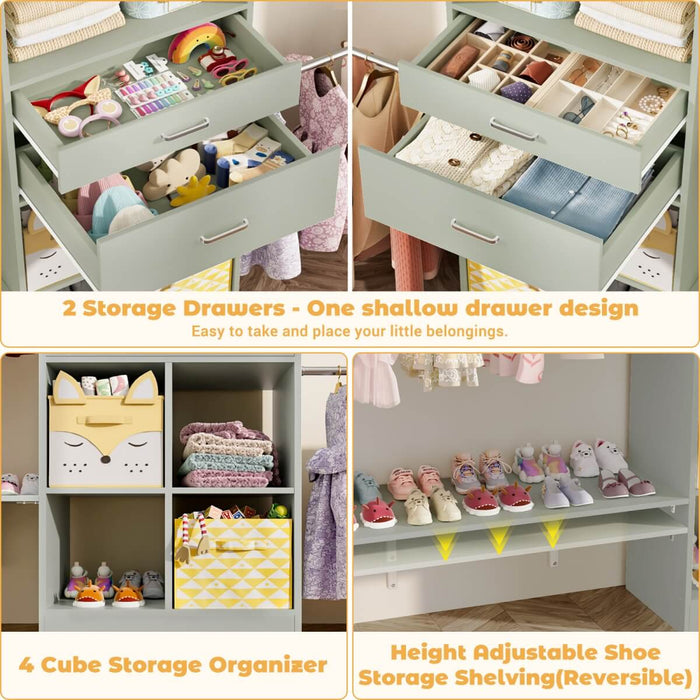 8FT Closet Organizer System with Wooden Drawers and Shelf Towers